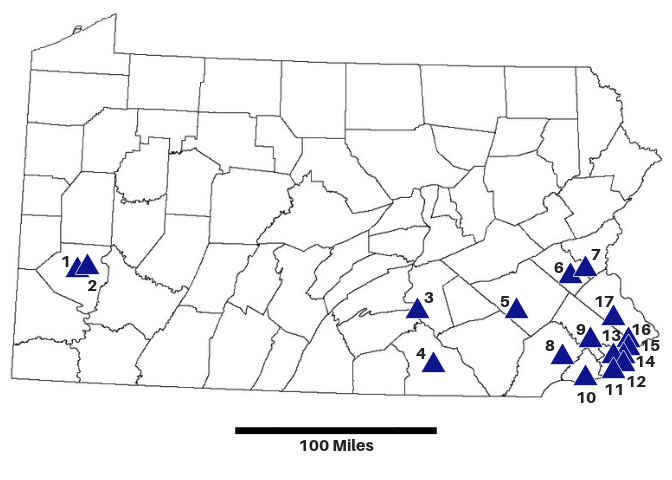 A map of abortion providers in Pennsylvania.